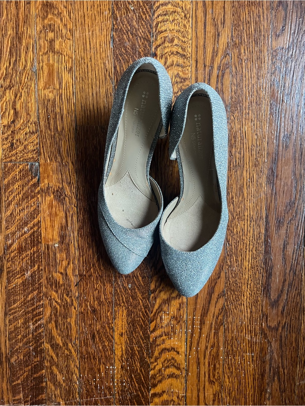 Naturalizer Silver Sparkle Pointed Flats